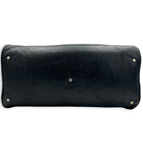City Boston Black Top Handle Bag in Calfskin, Ruthenium hardware