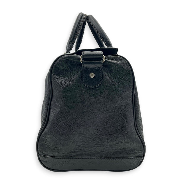 City Boston Black Top Handle Bag in Calfskin, Ruthenium hardware