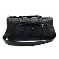 City Boston Black Top Handle Bag in Calfskin, Ruthenium hardware