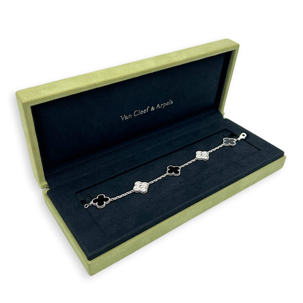 Alhambra Bracelet Black in Onxy/Diamonds/18K White Gold, White Gold hardware