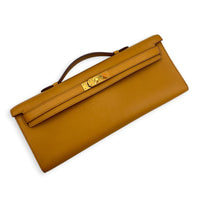 Kelly Cut Sesame Clutch in Swift, Gold hardware