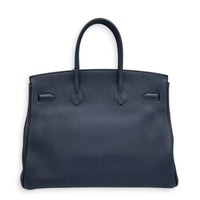 Birkin 35 Blue Nuit Top Handle Bag in Togo, Gold hardware