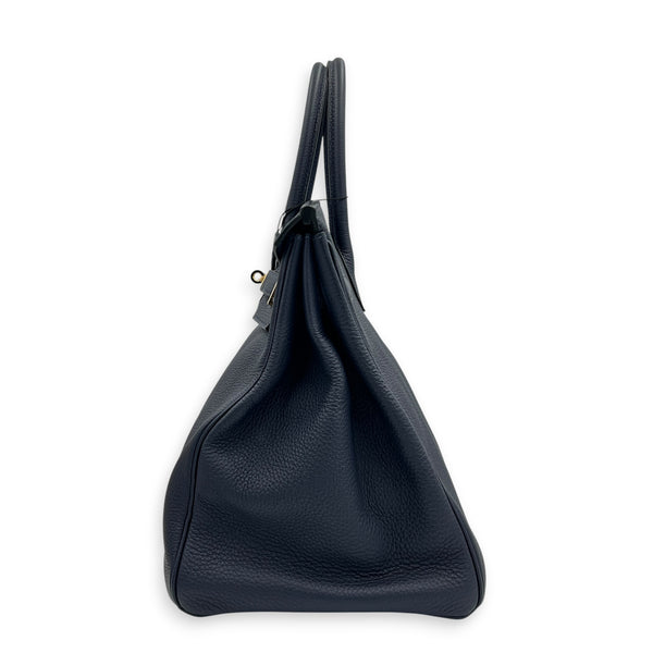 Birkin 35 Blue Nuit Top Handle Bag in Togo, Gold hardware