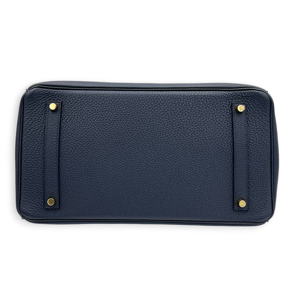 Birkin 35 Blue Nuit Top Handle Bag in Togo, Gold hardware