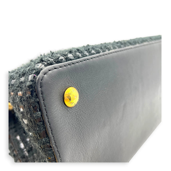 Capucines Top Handle Bag MM Black in Tweed, Gold hardware