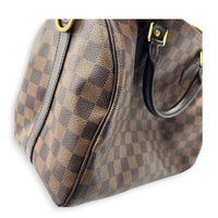 Speedy Bandouliere Top Handle Bag 30 Damier Ebene in Coated Canvas, Gold hardware