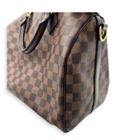 Speedy Bandouliere Top Handle Bag 30 Damier Ebene in Coated Canvas, Gold hardware
