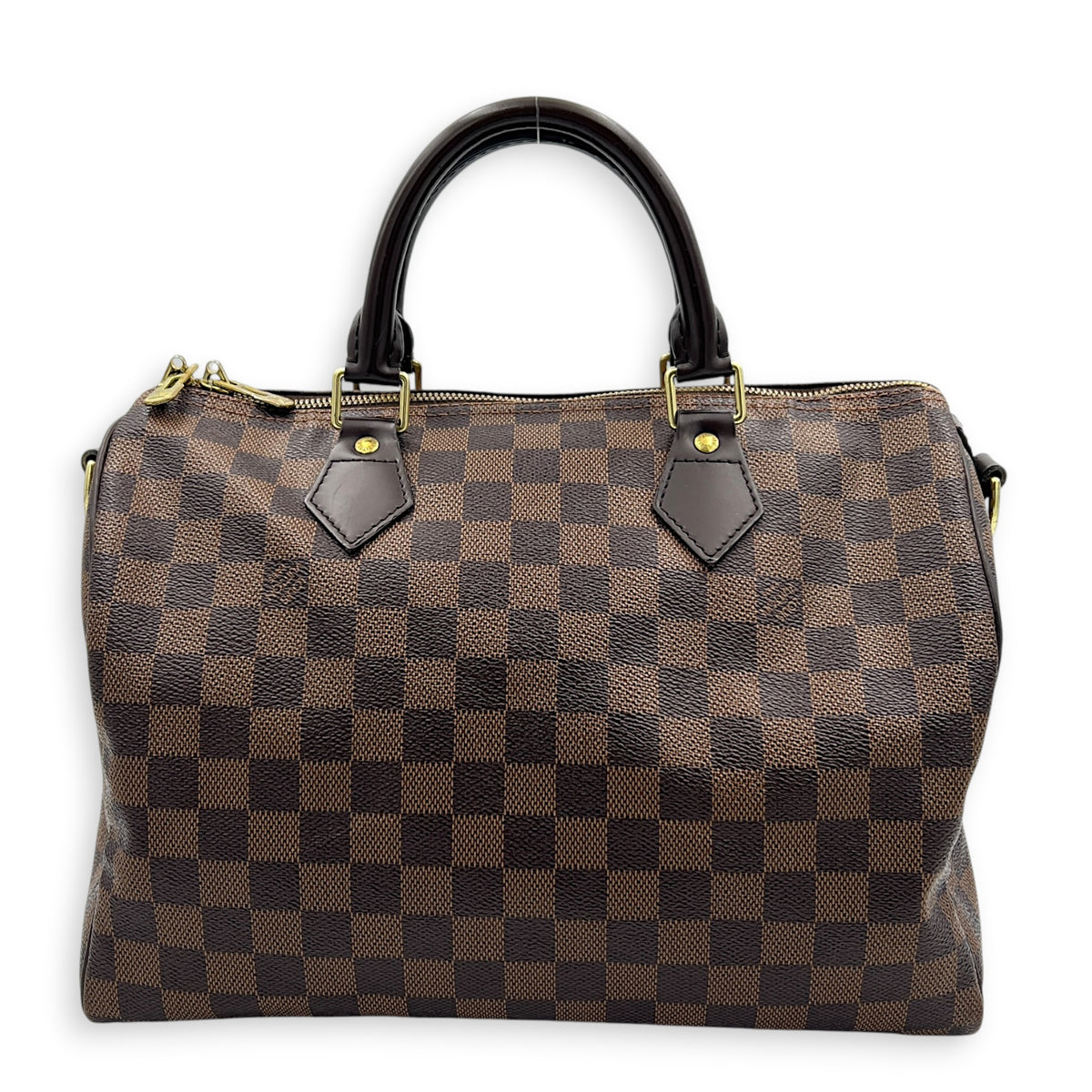 Speedy Bandouliere Top Handle Bag 30 Damier Ebene in Coated Canvas, Gold hardware