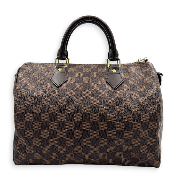 Speedy Bandouliere Top Handle Bag 30 Damier Ebene in Coated Canvas, Gold hardware