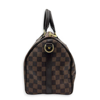 Speedy Bandouliere Top Handle Bag 30 Damier Ebene in Coated Canvas, Gold hardware