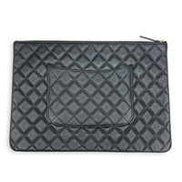 O Case Black Clutch in Caviar Leather, Light Gold hardware