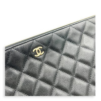 O Case Black Clutch in Caviar Leather, Light Gold hardware