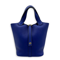 Picotin 18 Bleu Electrique Top Handle Bag in Clemence, Gold hardware