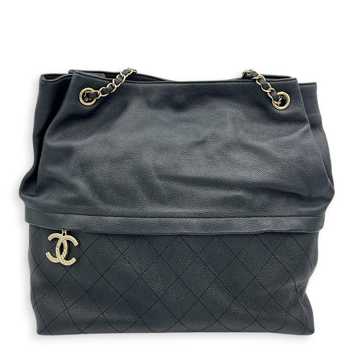 Zip & Carry Tote Bag Large Black in Calfskin, Silver hardware