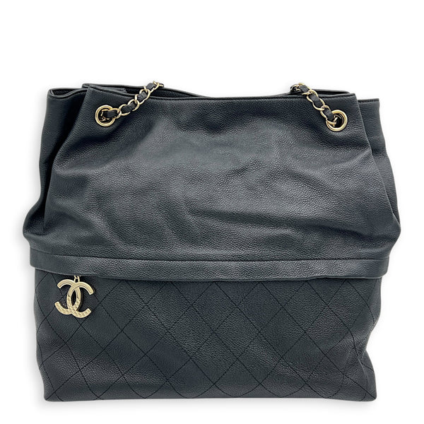 Zip & Carry Tote Bag Large Black in Calfskin, Silver hardware
