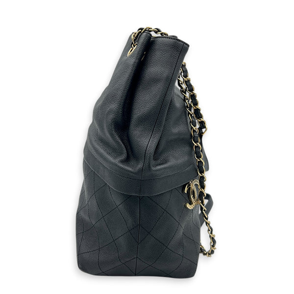 Zip & Carry Tote Bag Large Black in Calfskin, Silver hardware