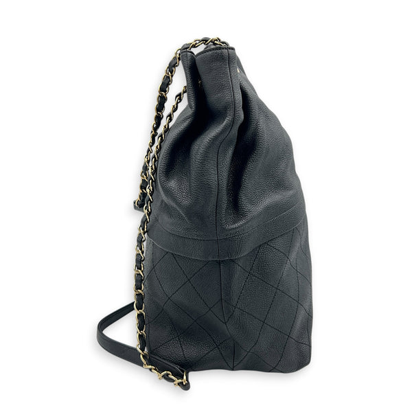 Zip & Carry Tote Bag Large Black in Calfskin, Silver hardware