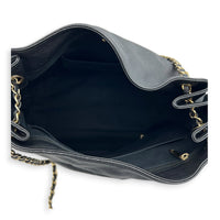 Zip & Carry Tote Bag Large Black in Calfskin, Silver hardware