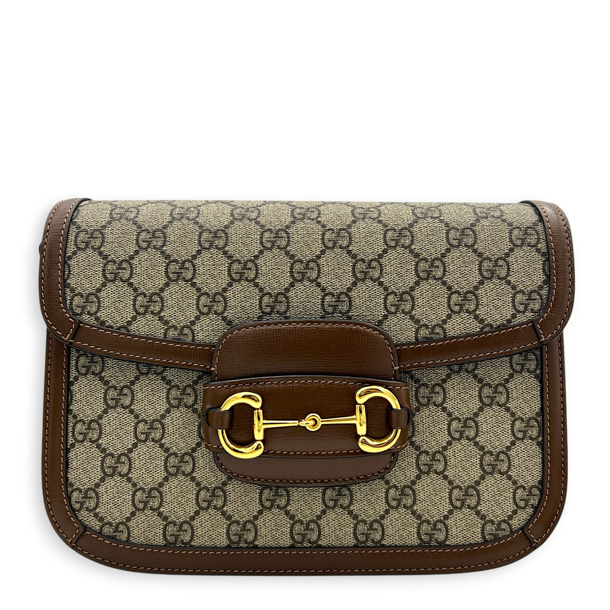 Horsebit 1955 Shoulder Bag Brown in Coated Canvas, Gold hardware