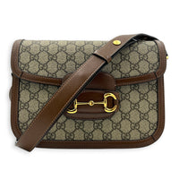 Horsebit 1955 Shoulder Bag Brown in Coated Canvas, Gold hardware
