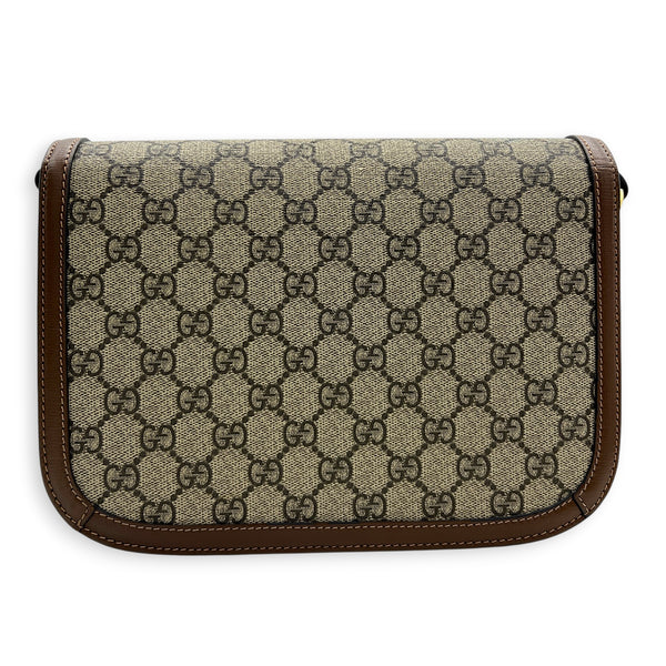 Horsebit 1955 Shoulder Bag Brown in Coated Canvas, Gold hardware