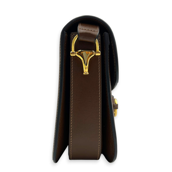 Horsebit 1955 Shoulder Bag Brown in Coated Canvas, Gold hardware