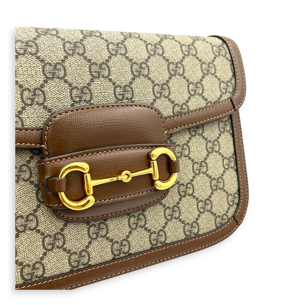 Horsebit 1955 Shoulder Bag Brown in Coated Canvas, Gold hardware