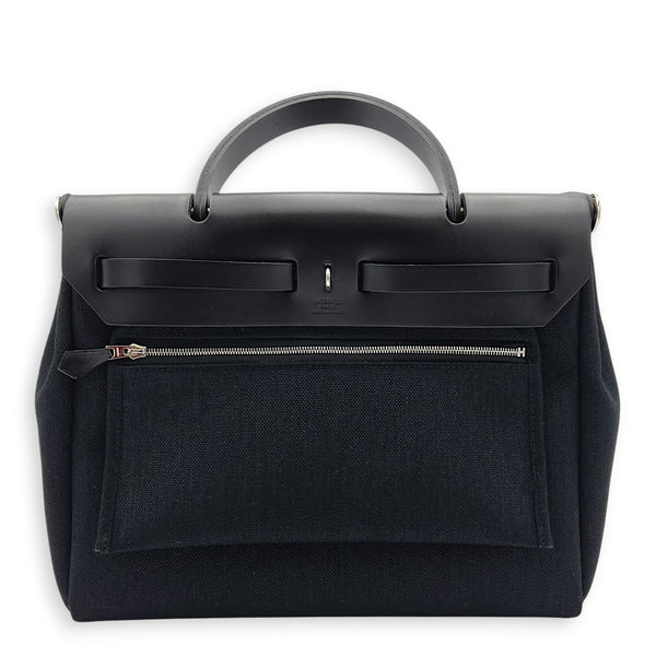 Herbag 31 Black Top Handle Bag in Canvas, Palladium hardware