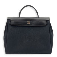 Herbag 31 Black Top Handle Bag in Canvas, Palladium hardware
