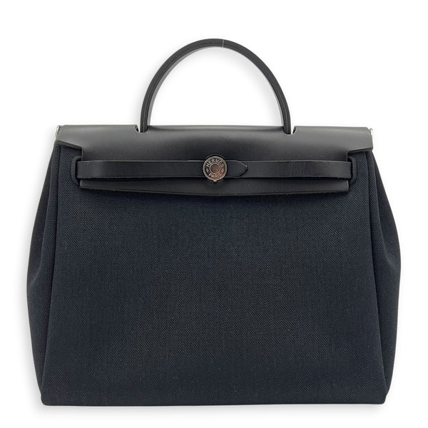 Herbag 31 Black Top Handle Bag in Canvas, Palladium hardware