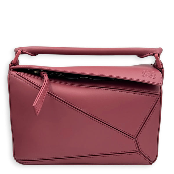Puzzle Shoulder Bag Small Raspberry in Calfskin, Monochrome hardware