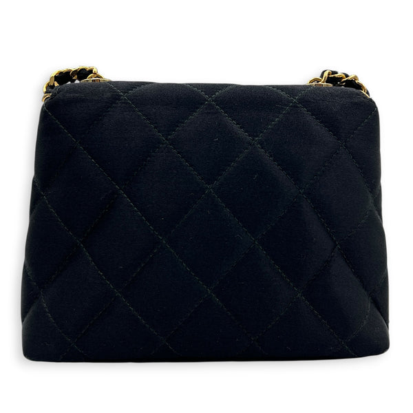 Vintage Camelia Black Shoulder Bag in Satin, Gold hardware