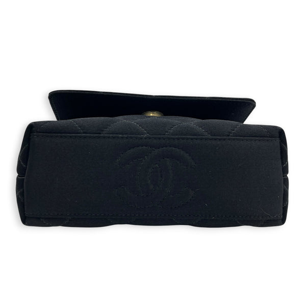 Vintage Camelia Black Shoulder Bag in Satin, Gold hardware