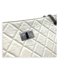 2.55 Tote Bag White in Distressed Leather, Gunmetal hardware
