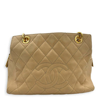 PTT Beige Tote Bag in Caviar Leather, Gold hardware