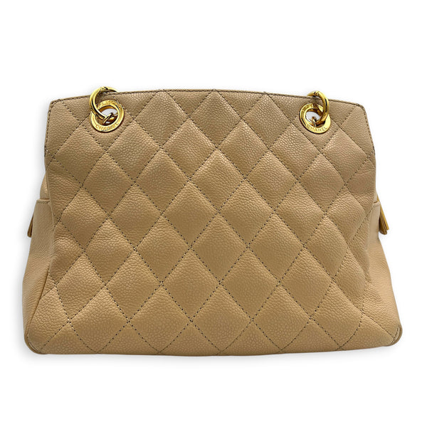PTT Beige Tote Bag in Caviar Leather, Gold hardware