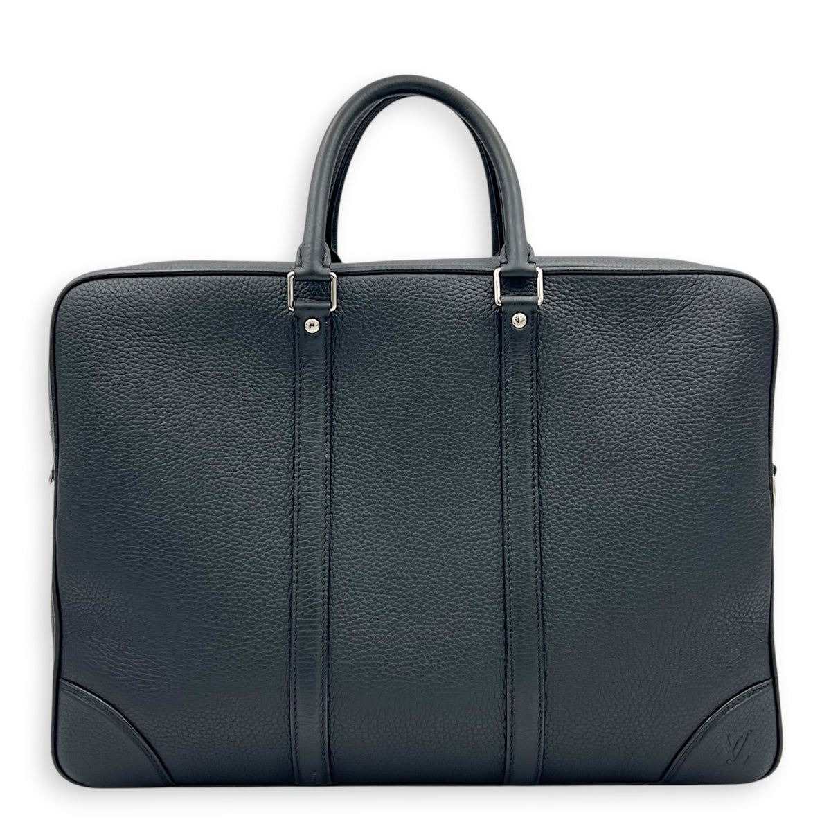 Porte-Document Messenger Noir in Taurillon Leather, Silver hardware