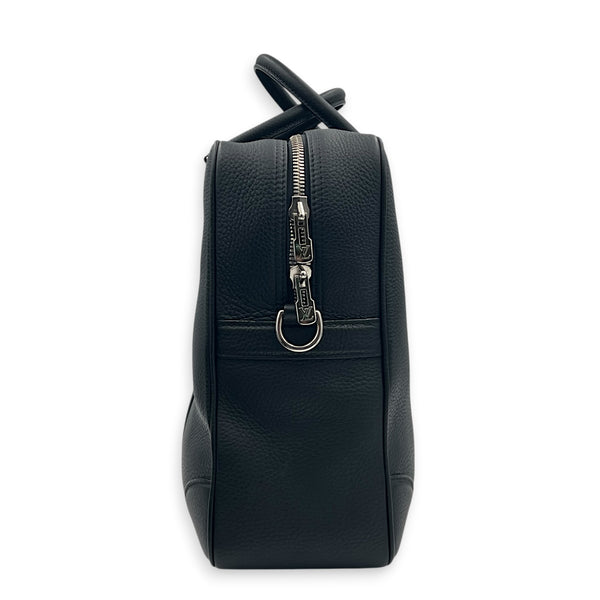 Porte-Document Messenger Noir in Taurillon Leather, Silver hardware