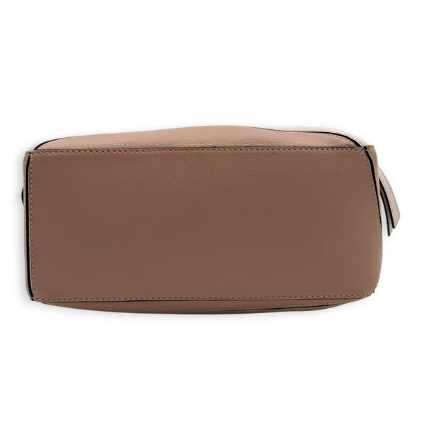 Puzzle Top Handle Bag Small Pink in Suede Leather, Gold hardware