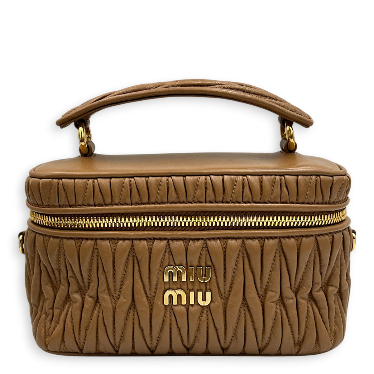 Matelassé Vanity Bag Brown in Lambskin, Gold hardware