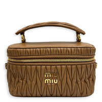 Matelassé Vanity Bag Brown in Lambskin, Gold hardware