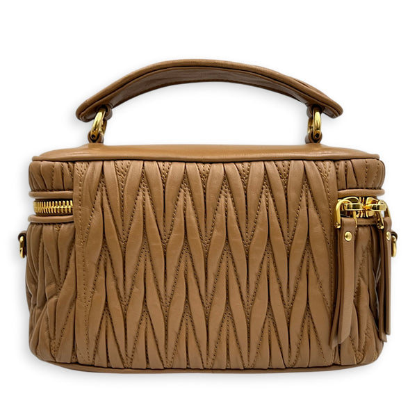 Matelassé Vanity Bag Brown in Lambskin, Gold hardware