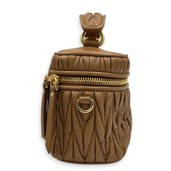 Matelassé Vanity Bag Brown in Lambskin, Gold hardware
