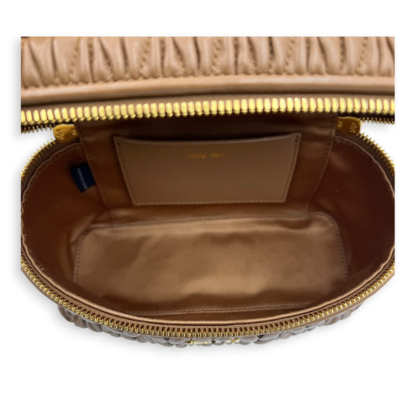 Matelassé Vanity Bag Brown in Lambskin, Gold hardware