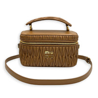 Matelassé Vanity Bag Brown in Lambskin, Gold hardware