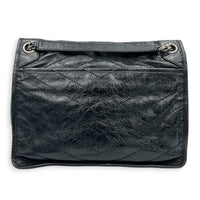 Niki Medium Black Shoulder Bag in Distressed Leather, Gunmetal hardware