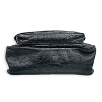 Niki Medium Black Shoulder Bag in Distressed Leather, Gunmetal hardware