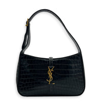 Le 5 A 7 Shoulder Bag Black in Crocodile Embossed Calfskin, Gold hardware