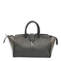 Cabas Shoulder Bag Small Grey in Crocodile Embossed Calfskin, Silver hardware