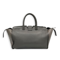Cabas Shoulder Bag Small Grey in Crocodile Embossed Calfskin, Silver hardware